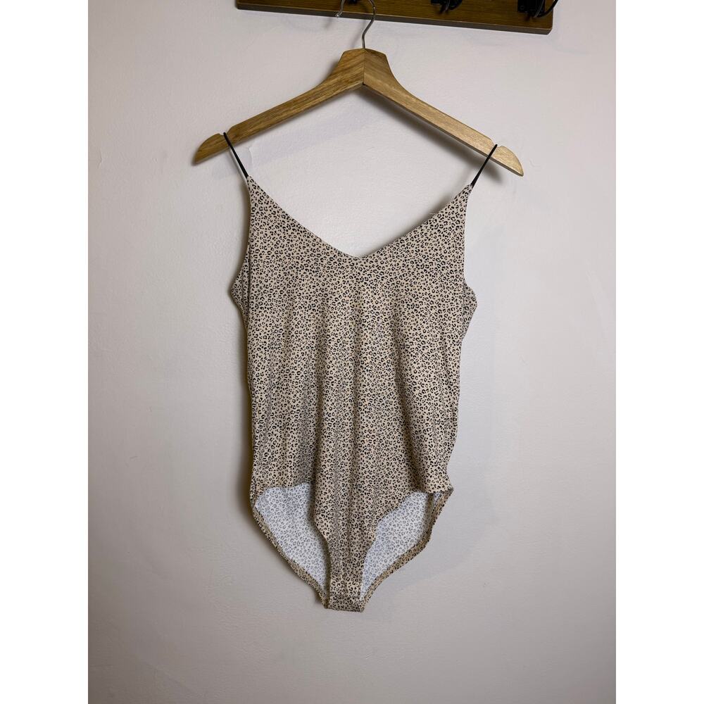 Gaze Leopard Print Strappy Bodysuit Beige Black Womens Sz S
